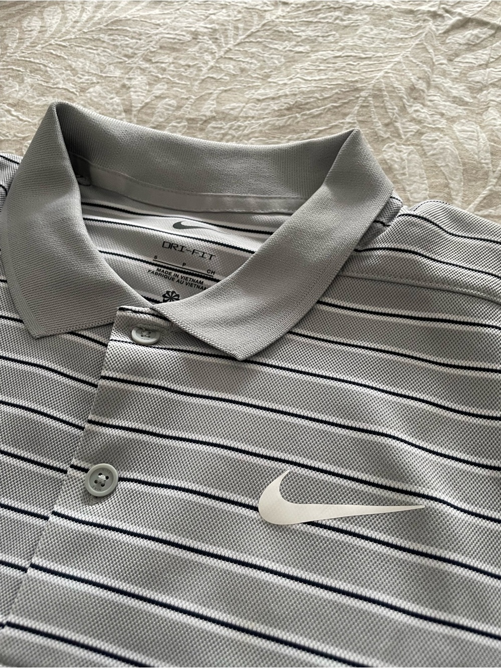Nike Light Gray Striped Dri-FIT Polo with Black Pinstripes
